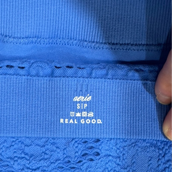 Aerie Real Good Blue High-Neck Lace Sports Bra Bralette - Picture 3 of 4